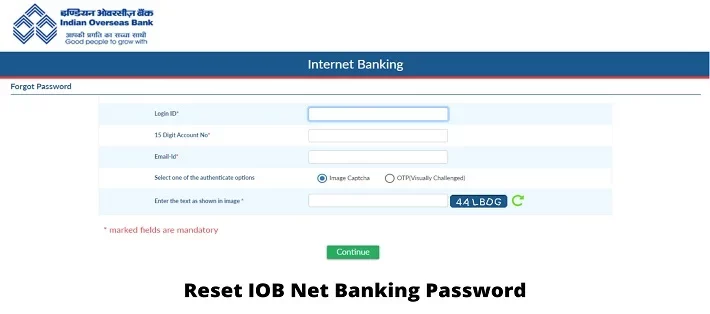 Reset IOB Net Banking Password
